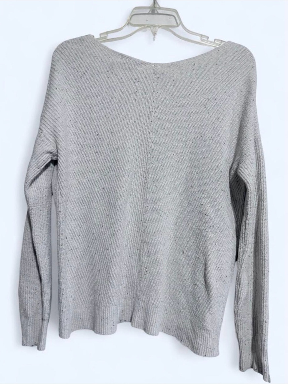 ruby moon Light Gray V-Neck Ribbed Knit Sweater - Picture 3 of 6